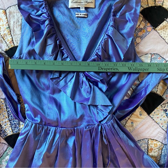 Vintage Dress Catherine Regehr 100% Silk Metallic Blue Stunning Size P (Small) - Picture 10 of 16